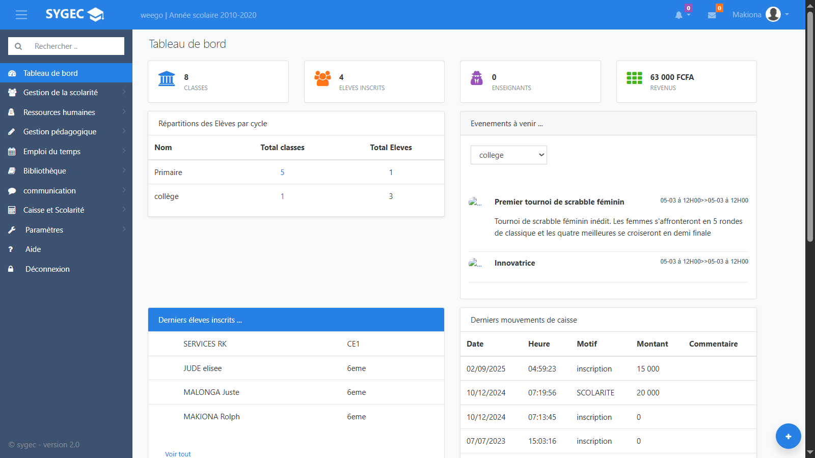 Exemple de site web scolaire Weegosoft